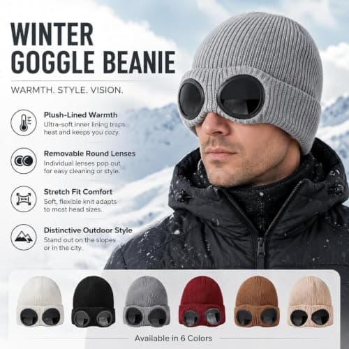 Unisex Beanie with Goggles，Burgundy — view 2