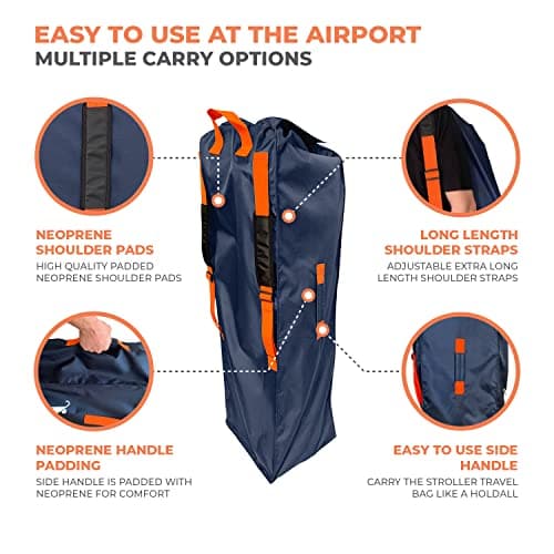 Huckaboo Stroller Travel Bag - Umbrella Stroller Buggy Travel Bag for Airplane, Navy — view 3