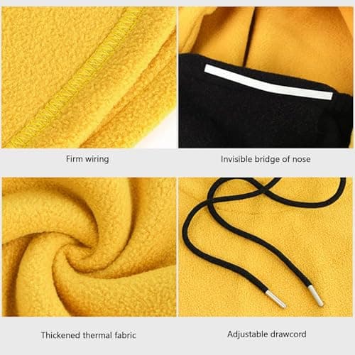 1PC Balaclava Hoodie Hat for Women - Winter Fleece Drawstring Hood Scarf - Neck Cover for Cycling Skiing Travel Daily Wear - Yellow — view 4