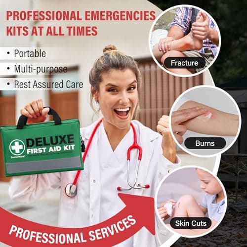 SuccorWare 380 Pieces Deluxe First Aid Kit Compact Trauma Medical Kits with Assorted Bandages, Instant Cold Pack, Emergency Blanket for Home, Travel, Office, Camping, Vehicle, Emergency Kits(Green) — view 3