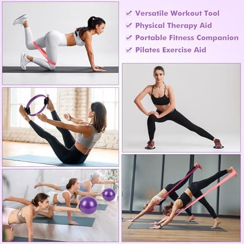 Goocrun Pilates Ring Set Exercise Equipment, with Exercise Resistance Bands Set, Pilates Ball, Sliding Disks. Portable Home Gym - with Fitness Guide Poster (Purple) — view 3