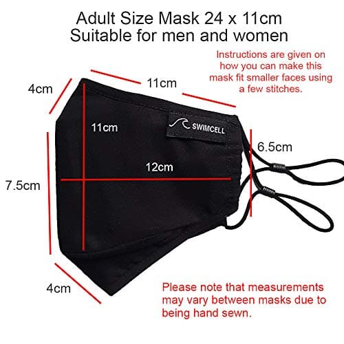 SwimCell Reusable Face Masks for Adults - 100% Cotton- Black (2 Pack) — view 3