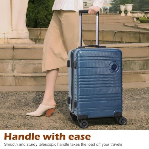 Aklsvion 20 Inch Suitcase Set PC Hard Shell Luggage Hand Luggage Travel Trolley Case Cabin Bag Sets 3 Piece Luggage Sets with Travel Backpack and Toiletry Bag for Short Travel (Navy Blue) — view 3