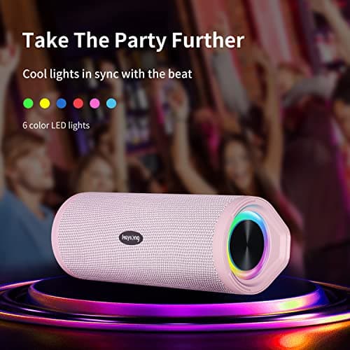 HEYSONG Portable Bluetooth Speaker, Waterproof Wireless Outdoor Speakers with LED Light, Enhanced Bass, IPX7 Floating, 40H Play, TF Card, True Wireless Stereo for Party, Shower, Gifts for Women - Pink — view 5