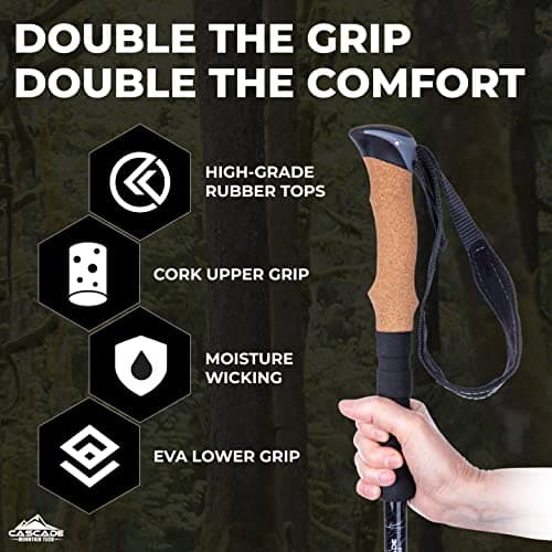 Cascade Mountain Tech Lightweight Aircraft-Grade Aluminum Trekking Poles with Extended Down Grip Plus Tip Kit, 2 Count (Pack of 1) — view 4