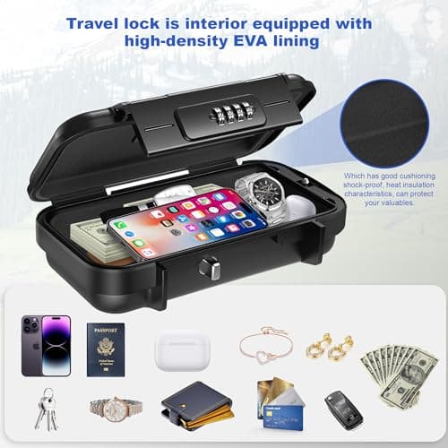 Hurinan Portable Safe Box with Code, [Waterproof & Anti-Theft]Travel Safe, Combination Security Case Lock Box with Removable Wire Rope, for Beach, Cars, Office, Vacation (Black) — view 5