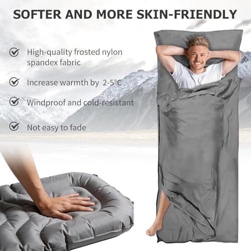 Gaethra Ultralight Sleeping Bag Liner, 210cm Light Blue Matt Nylon Travel Sheet, 128g Quick Drying Easy-Care Fabric Sleeping Bag Liner Thermal for Backpacking, Hostels, Camping, Travel — view 3