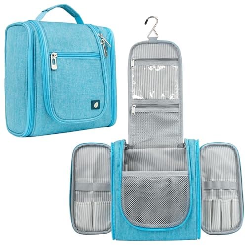 PAVILIA Hanging Travel Toiletry Bag Women Men | Hygiene Bag, Bathroom Toiletry Organizer Kit for Cosmetics, Makeup, Toiletries Accessories (Turquoise)