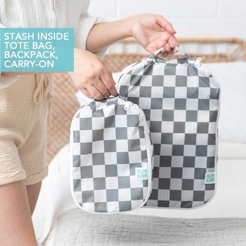 Bumkins Packing Cubes for Travel Bag, Organize Luggage with Compression Bags, Essential Traveling Accessories to Pack Carry On Suitcase, Must for Clothes or Toiletries, Set of 2 Sizes, Charcoal Check, — view 4