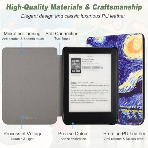 DMLuna Case for Kobo Clara 6" eReader, Ultra Slim Lightweight Folio Premium PU Leather Protective Cover with Auto Sleep/Wake Function, Starry Night — view 6