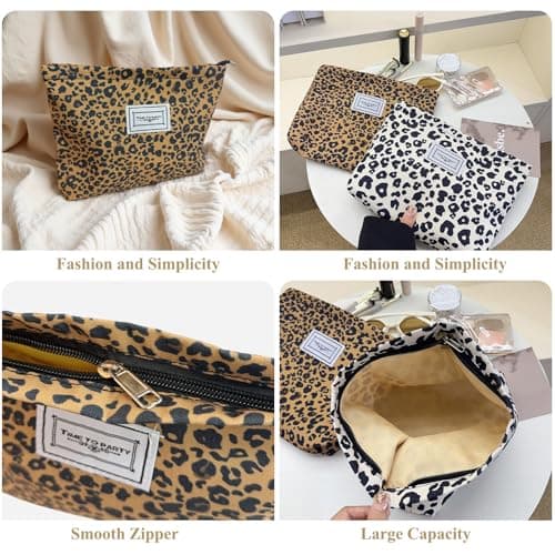 Aucuu Cosmetic Bags, 2 Pcs Leopard Print Cosmetic Bag, Leopard Print Printing Toiletry Bag, Multifunctional Travel Makeup Bag with Metal Zipper for Women Girls Gift — view 3