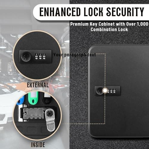 Flexzion Key Box Wall Mount With Code - Black Key Cabinet Lock Box Key Storage Box Wall Mount with Combination Lock, Secured Key Organizer Box with 48 Colored Key Holder for Homes, Office, Apartments — view 4