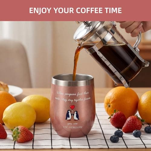 Coolparty You are My Penguin Gift for Her Him, 350ml Insulated Wine Tumbler Romantic Love Present for Boyfriend Girlfriend Husband Wife Couples on Anniversary Birthday Valentine's Day — view 4