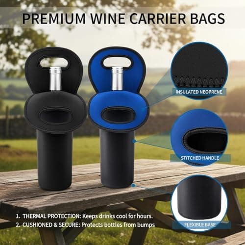 ZKFSIE 2 Pack Insulated Wine Cooler Bag – Neoprene Material Wine Carrier Tote, Portable Bottle Holder for Beer, Champagne, Picnic, Travel & Party (Black & Blue) — view 3