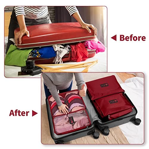 Vinsani 6pc Packing Cubes Travel Organiser Set for Suitcase, Wine Red — view 4