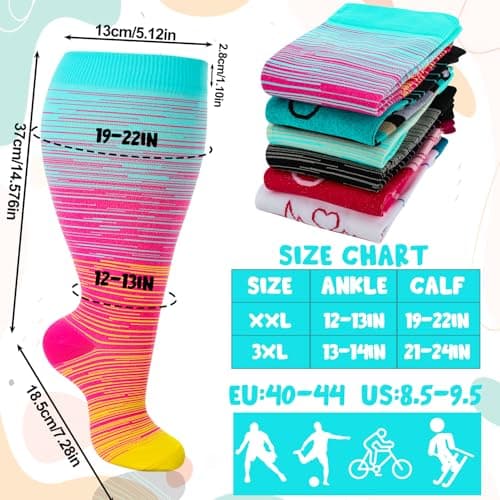Zuimei 6 Pairs Women Plus Size Leg Compression Socks Wide Calf Compression Support Socks for Women Ideal for Flight Travel Varicose Veins XXL — view 4