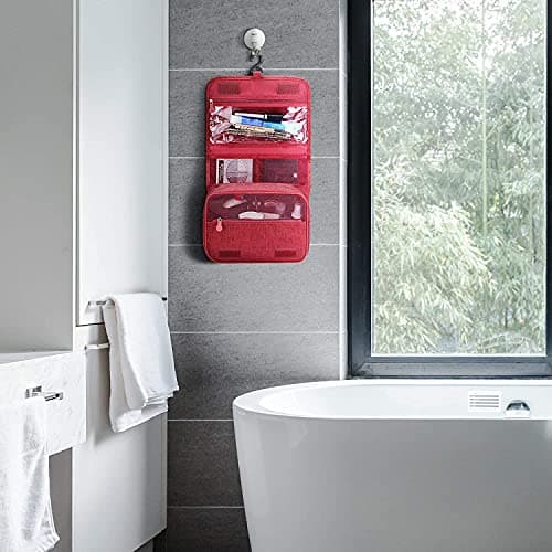 Acopton Portable Hanging Travel Toiletry Bag for Men and Womens Waterproof Bathrooom Shower Bag Multifunctional Cosmetic Makeup Organzier (Wine Red) — view 4