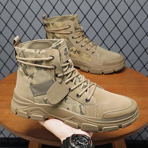 Mens Waterproof Tactical Military Boots - High-Top Hiking Shoes for Outdoor Trekking - Non-Slip Wear Resistant Combat Work Shoes, Camouflage Security Hunting Boots — view 3