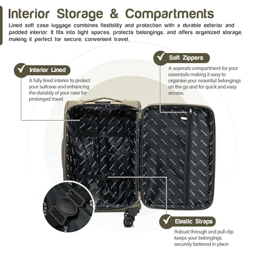 Aerostar Extra Large 32” Lightweight Softshell Expandable Suitcase, Integrated Combination Lock, 4 Wheels Check in Luggage for 30kg (Army Green, 162 litres) — view 5