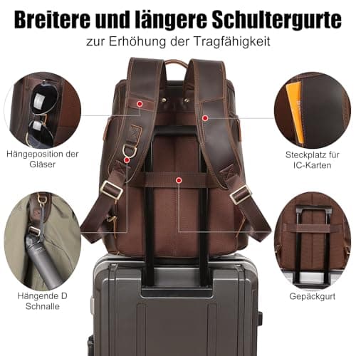 TIDING Genuine Leather Travel Backpack for Men Fits 15.6'' Laptop — view 6