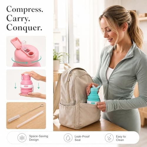 Cheewing 3PCS Collapsible Water Bottle Set, Silicone Soft Flask Bottles — view 2