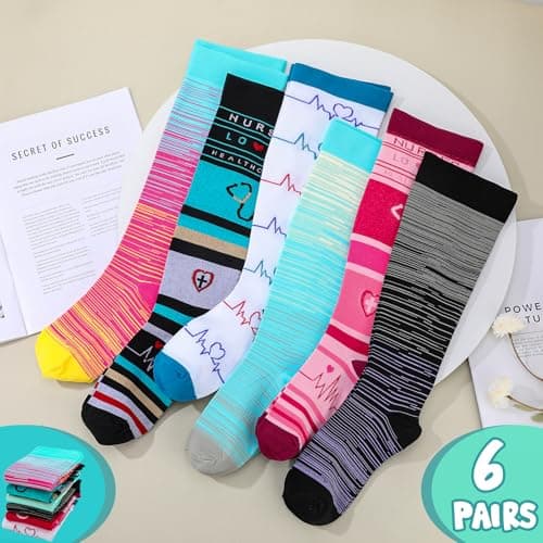 Zuimei 6 Pairs Plus Size Wide Calf Compression Socks for Women 3XL — view 6