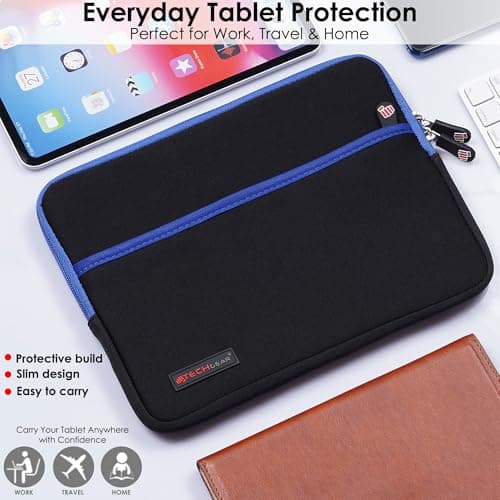 TECHGEAR Universal Neoprene Padded Sleeve Case for 9-11" Tablets: iPad Pro/Air 11", iPad A16 10.9", iPad 10.2", Samsung Tab A11 Plus A9+ S10 Lite S9 FE, Lenovo Tab M10 - Shockproof Zipped Pouch — view 2