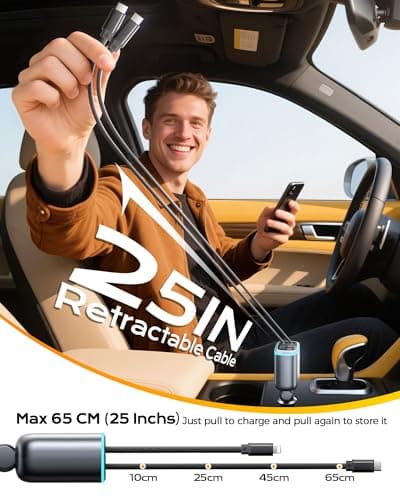 Retractable 4-in-1 Multi Fast Car Charger for iPhone iPad Android Tablets — view 2