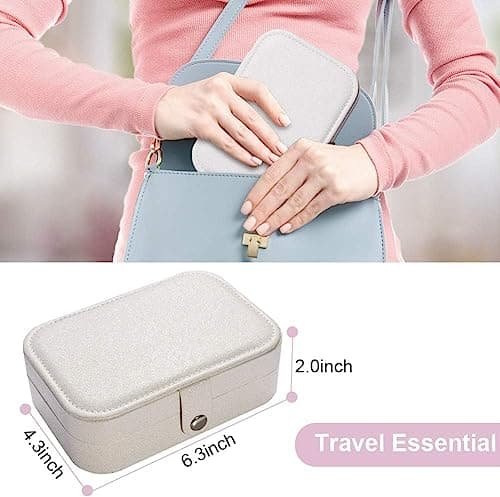 homchen Travel Jewellery Organiser Bag, Jewelry Storage Box Case for Bracelet, Earrings, Rings, Necklace (White) — view 3