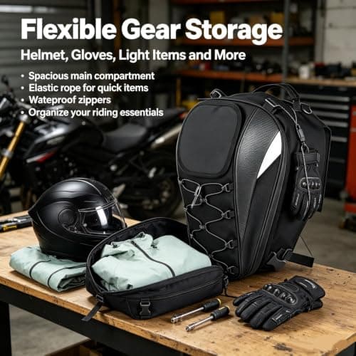 RemixAst Motorcycle Tail Bag Waterproof with for Honeycomb Back Cushion – Rear Seat Storage for Commuting – 17x11x8in Black — view 6