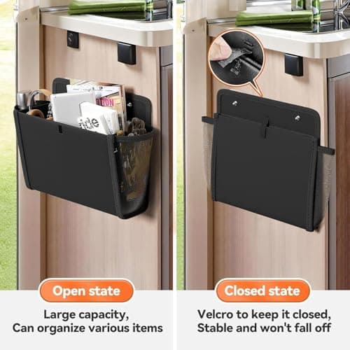 Etomvoop 2pc Campervan Door Storage Organizer Wall Mounted Hanging Bag with Large Pockets Organiser Solutions for RV Van Motorhome Camper Kitchen Office Camping Accessories Black Basket — view 4
