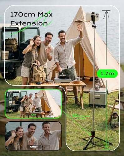 Phone Tripod & Selfie Stick, 170cm Extendable Portable Phone Tripod Stand with Wireless Remote, Compatible with iPhone/Android — view 3