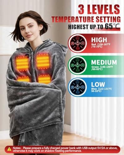 Olutula USB Heated Blanket with Zipper, 2025 Upgraded Large Size Heated Blanket Throw 150x85cm, Fast Heating with 9 Zones, 3 Temperature Levels Thick Flannel Electric Blanket for Home (DarkGray) — view 3