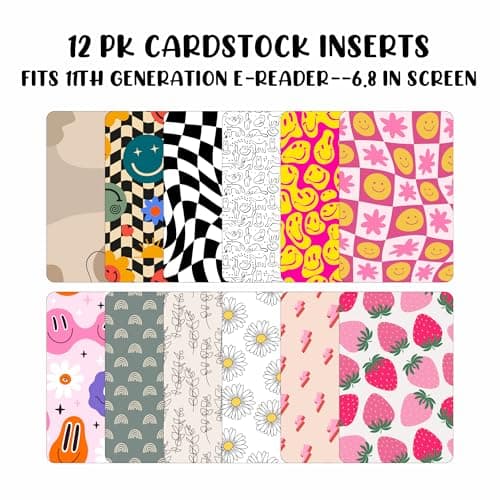 E-Reader Cardstock Paper Inserts for Clear Case | 12 pk 4.88 x 6.73” inches Paper White 11th Generation 6.8" Screen Compatible Put Behind Case Colorful Floral Designs Change Out (1856 Design Mix 2) — view 2