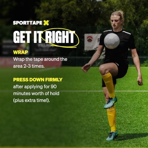 SPORTTAPE Football Sock Tape - 2 Rolls, 5cm x 4.5m, Yellow - Self-Adhesive — view 5