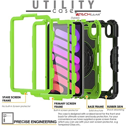 TECHGEAR UTILITY Case for iPad Mini 7/6, 8.3" - Tough Rugged HEAVY DUTY Armour Shockproof Case with 360 Rotating Stand, Hand and Shoulder Strap - Green — view 6