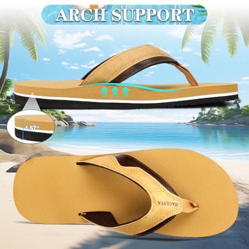 HAOLIRA Flip Flops Men Arch Support Summer Beach Travel Orthotic Walking Thong Sandals Non Slip Lightweight Comfortable Outdoor Pool Shoes UK Size 8-13 (04 Dark brown/Khaki 46/US 12) — view 4