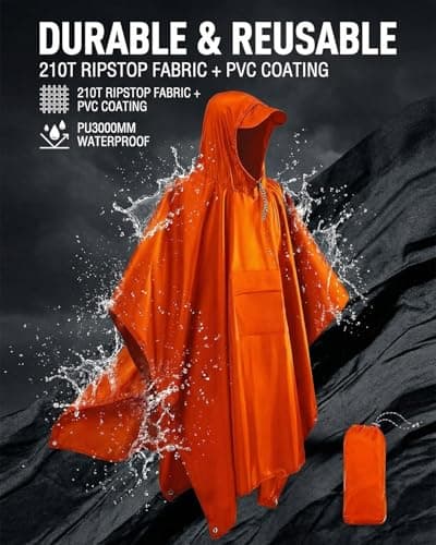 Victoper Waterproof Poncho Adult, Lightweight Reusable Rain Poncho Adult Waterproof for Outdoor Hiking Camping Cycling Traveling Waterproof Raincoat with Emergency Grommet Corners Orange — view 5