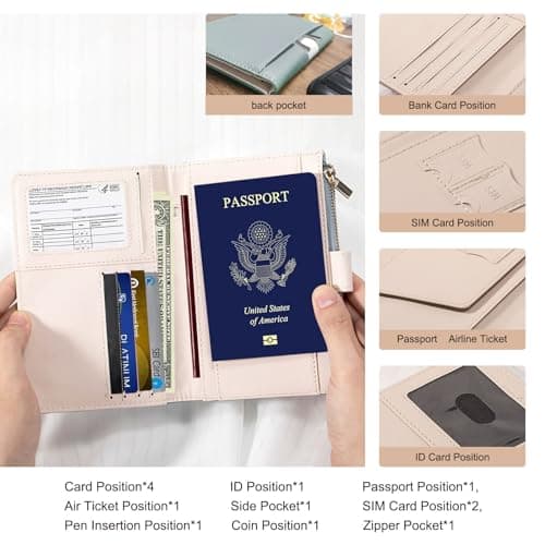 EPROICKS Passport Holder Travel Wallet Passport Cover with RFID Blocking Protector for Men Women PU Leather Travel Document Holder (Beige) — view 2
