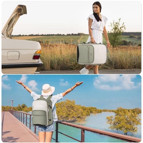 Travel Backpack for Women,Carry On Luggage with 4 Packing Cubes, A Green Beige, 40L-Sets — view 2