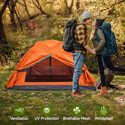 Warmiehomy 1 Man Camping Tent, Lightweight Backpacking Tent, Orange — view 2