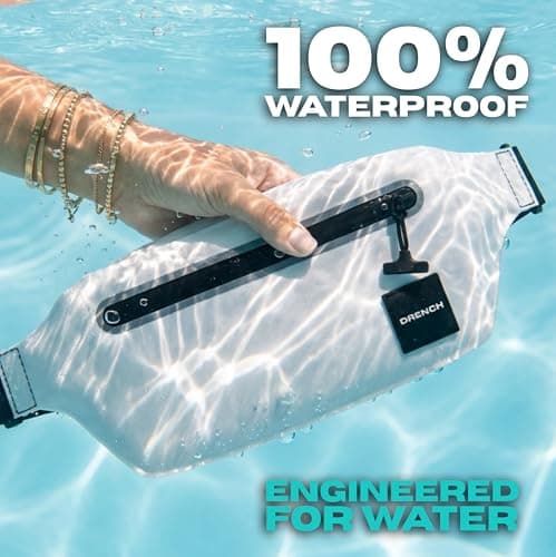 Drench 100% Waterproof White Bum Bag & Floating Phone Pouch Set | IPX8 Submersible Waist Bag for Beach Holidays, Resort Travel, Swimming, Boating & Yacht Trips | Waterproof Phone Holder — view 4