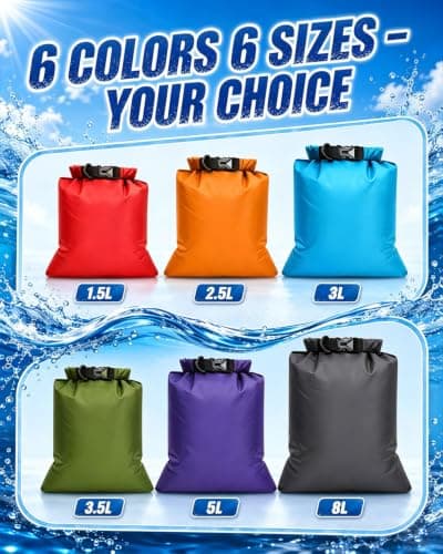Evolpor 6-PCS Waterproof Dry Bag Set, Equipped with 8L,5L,3.5L,3L,2.5L,1.5L Large Capacity Tear Resistant Dry Bags, Waterproof Storage Bag for Hiking Camping Fishing Cycling (Multi Color) — view 2