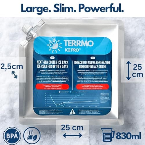 TERRMO Ice Pro™ Premium Large Ice Pack for Cool Box, Cooler Bag | Extra Long-Lasting Freezer Block 24h – 72h | Reusable Gel Cold Packs for Camping, Food, Travel | XL Size: 830ml – 25x25cm – 1 Pack — view 3