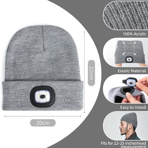 Rynli Rechargeable LED Beanie Hat – Waterproof USB Rechargeable 4-LED Headlamp, Hands-Free Winter Head Torch Cap for Hiking, Camping, Running, Dog Walking & Perfect Gifts for Men UK — view 4