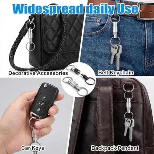 Psiriol 2 Pack Quick Release Keychain for Men, Detachable Key Ring Disconnect Keychain with 2 Split Rings, Metal Safety Keychains Heavy Duty Car Key Holder for Car Purse Bag Accessories — view 5
