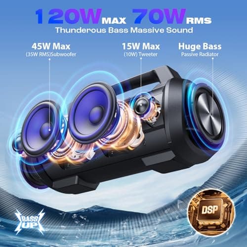 W-KING Bluetooth Speaker, 120W Portable Wireless Speakers, 70W Deep Bass with Dual Subwoofer, IPX6 Waterproof, DSP, EQ, 42H Playtime, RGB Lights, BT 5.4, 110dB Powerful Boombox for Outdoor/Party/Beach — view 2
