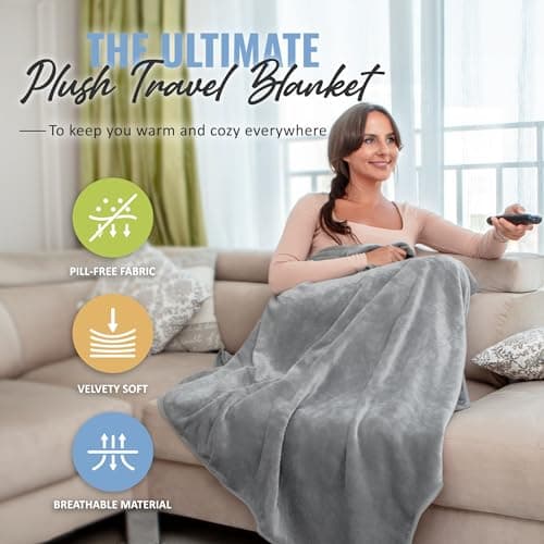 BOACAY Soft & Warm Travel Blanket for Aeroplane & Car - Essential for Long Flights for Women, Men, Children - Compact Pillow with Luggage Sleeve & Backpack Clip — view 2