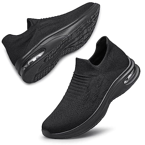 Womens Walking Shoes Non Slip Running Shoes Breathable Workout Shoes Slip On Trainers Black Size 3