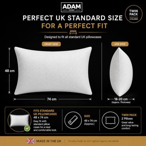 Adam Home Premium Pillows 4 Pack Hotel Quality with Breathable Cover – Bouncy Side Sleeper Pillow for Neck and Shoulder Pain – Quick Rebound & Dust Proof Hotel Pillows, Made in UK, (48x74 cm) — view 4